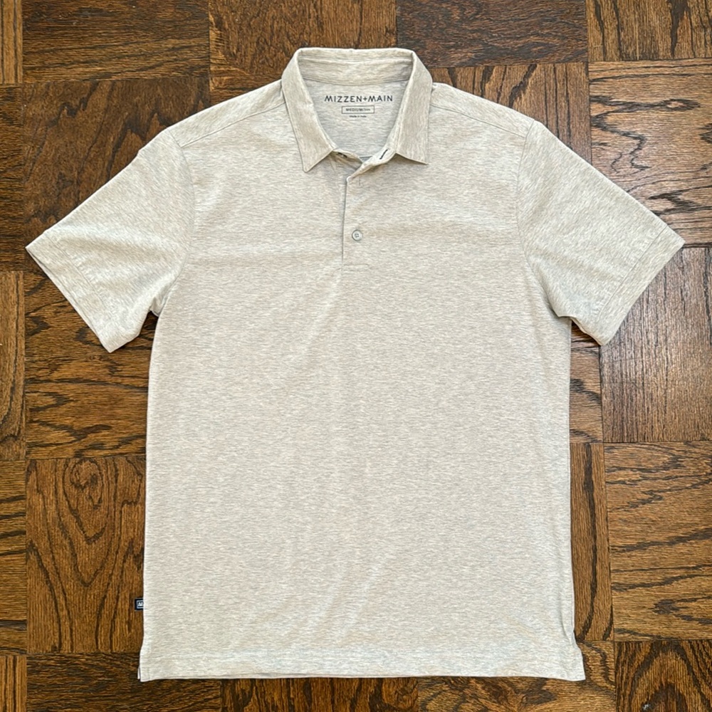 Mizzen+Main Men’s Versa Polo Medium Trim Light Heather Grey Like New